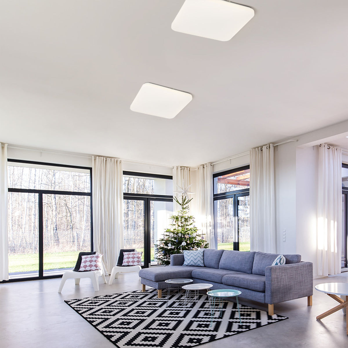 Stropní LED svítidlo SEMPRE SQ 63, senzor/mléčný akryl, 76 W, teplá bílá 3000 K
