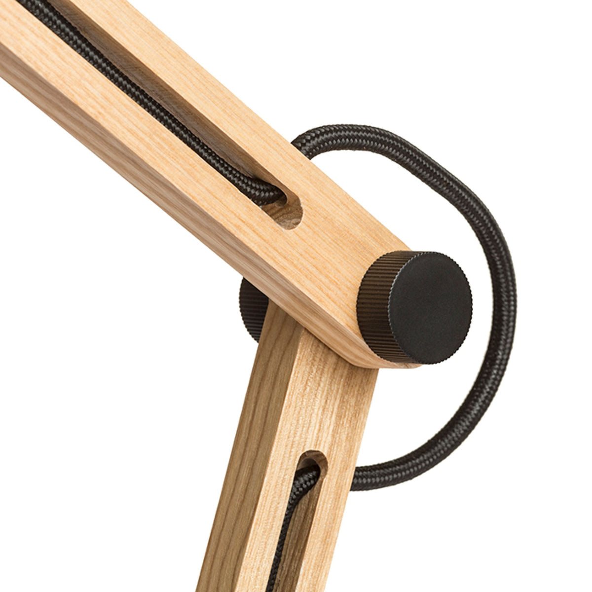 Stolní lampa NIZZA, stínidlo Polycotton černé, podstavec dřevo, patice E14, 7 W
