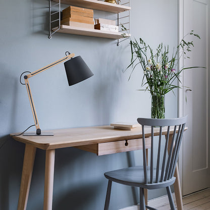 Stolní lampa NIZZA, stínidlo Polycotton černé, podstavec dřevo, patice E14, 7 W