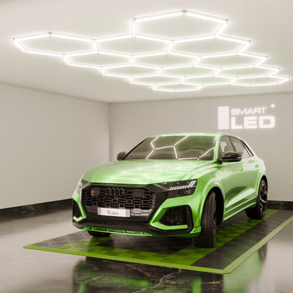 LED HEXAGON osvětlení do garáže 570 W, 522 × 298 cm, stmívatelné