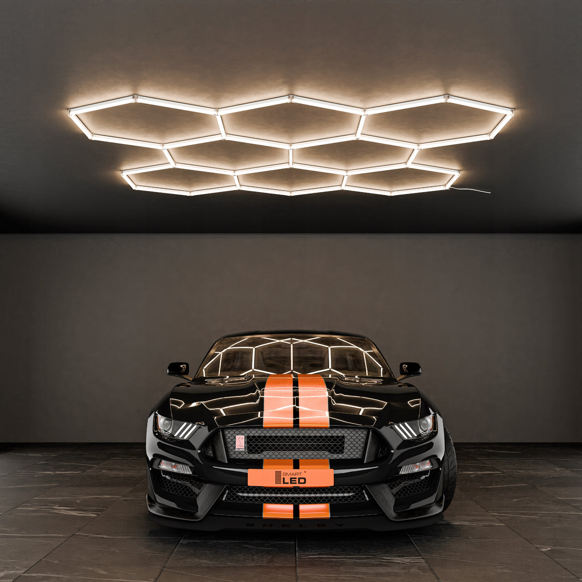 LED HEXAGON osvětlení do garáže 313 × 298 cm