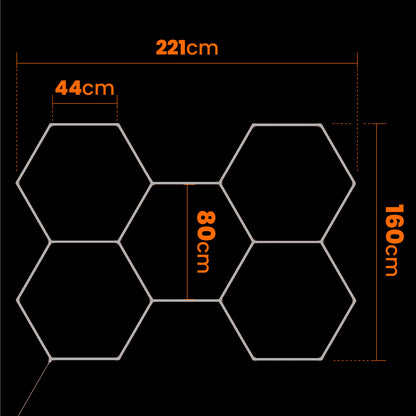 LED HEXAGON osvětlení do garáže 192 W, 221 × 160 cm, stmívatelné
