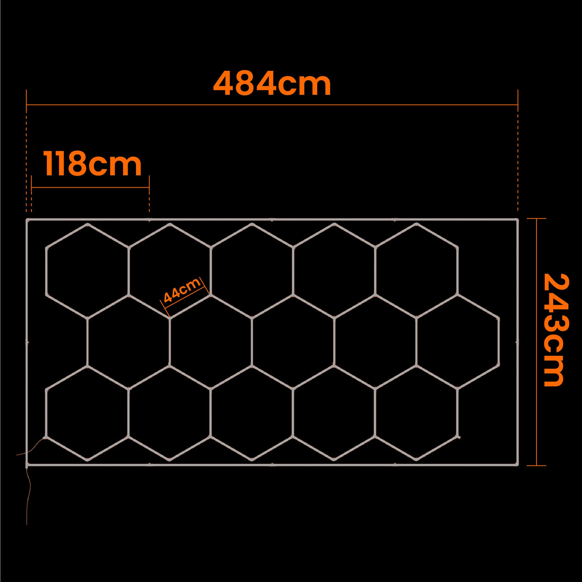 LED HEXAGON osvětlení do garáže 484 × 243 cm