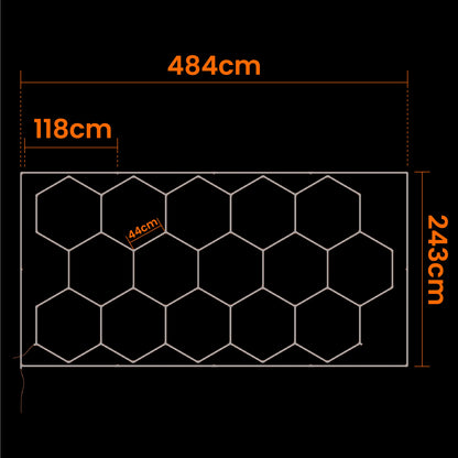 LED HEXAGON osvětlení do garáže 484 × 243 cm
