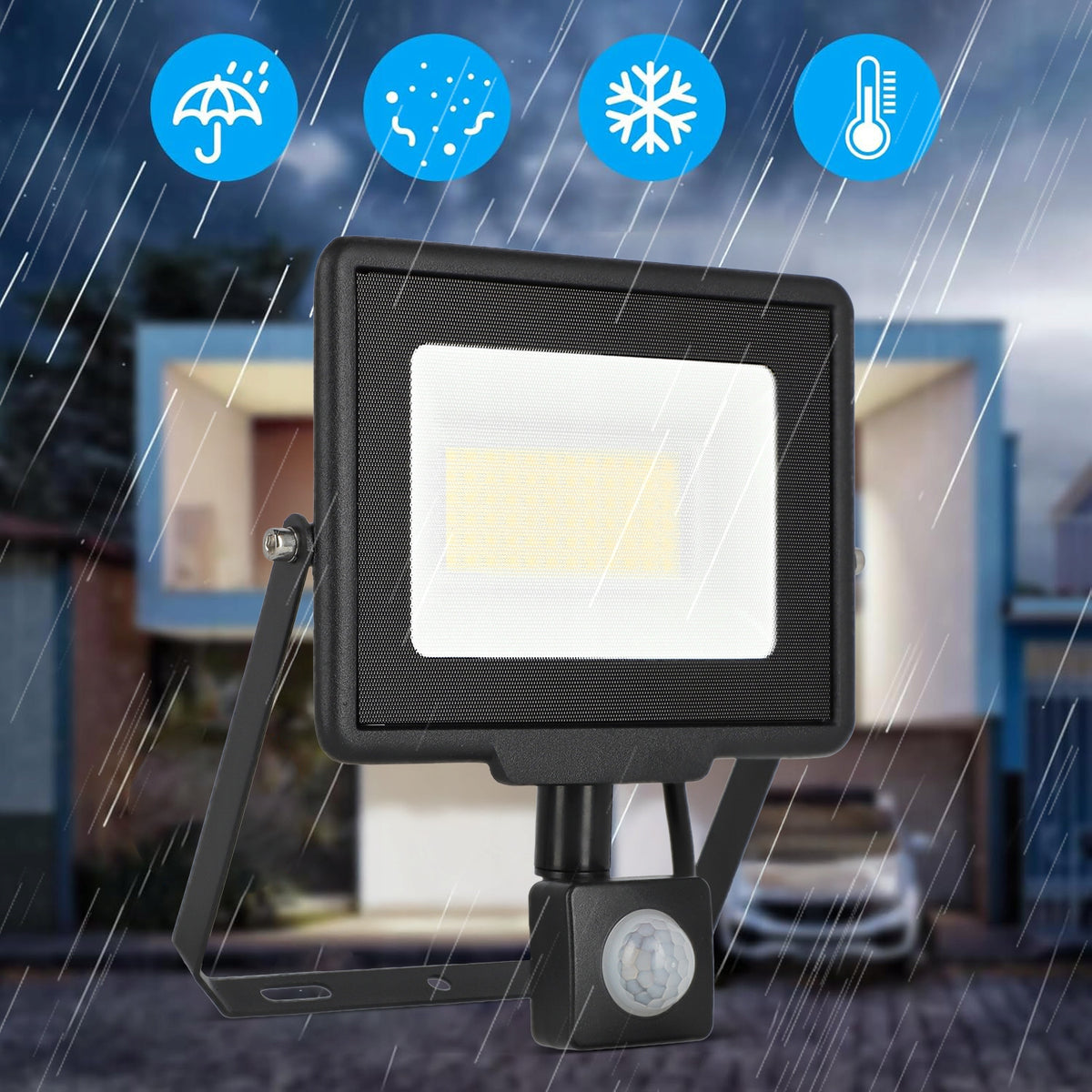 LED reflektor s PIR čidlem 50 W, 4000 lm, neutrální bílá 4500 K, IP65, 230 V