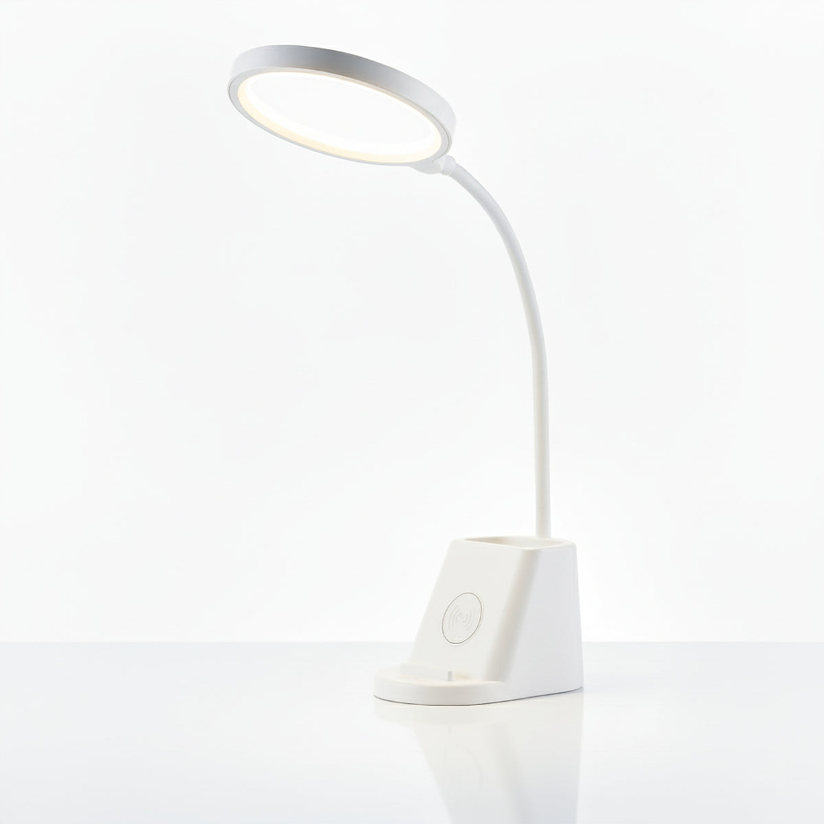 LED stolní lampa, s bezdrátovým nabíjením, s dotykovým ovládáním, nastavitelná, 3 režimy barvy světla, s organizérem