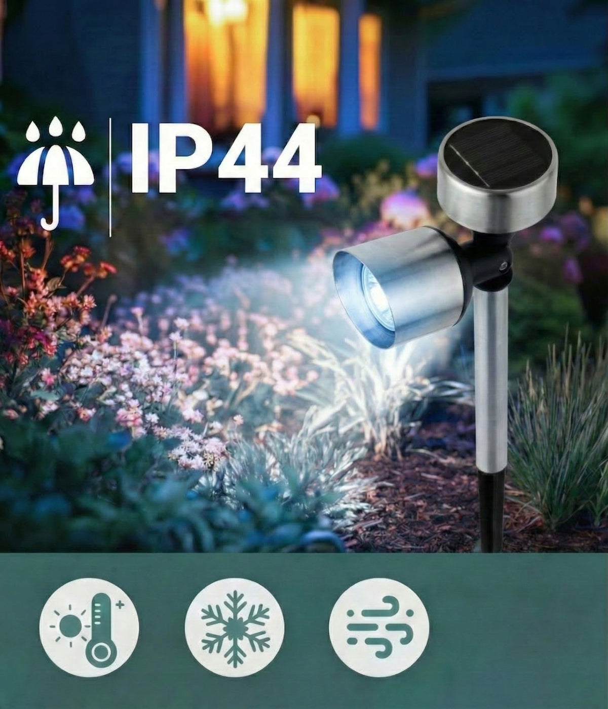 LED solární zápichové svítidlo – studená bílá, IP44