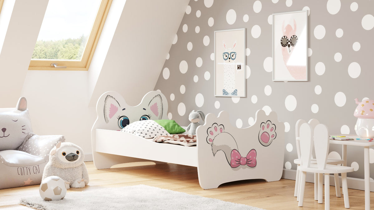 Dětská postel Růžová kočka 140 × 70 cm – motiv kočka