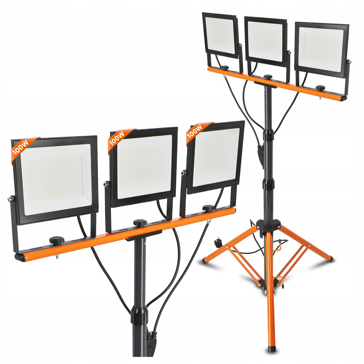 LED pracovní reflektor na stativu 3 × 100 W, 33 000 lm, 4500 K, IP65, výška 180 cm
