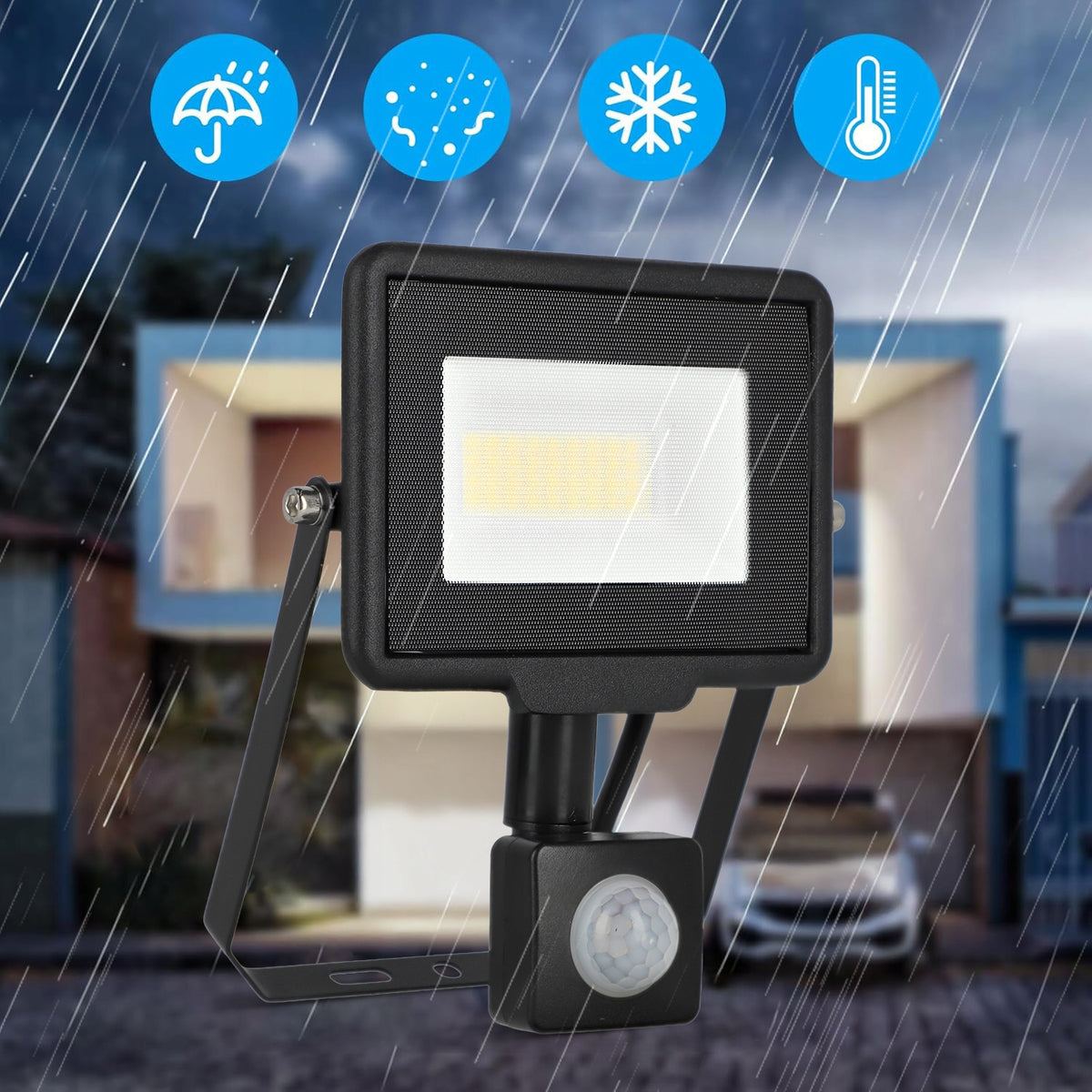 LED reflektor 30 W, 2400 lm, neutrální bílá 4500 K, IP65, 230 V, 16 × 12 cm