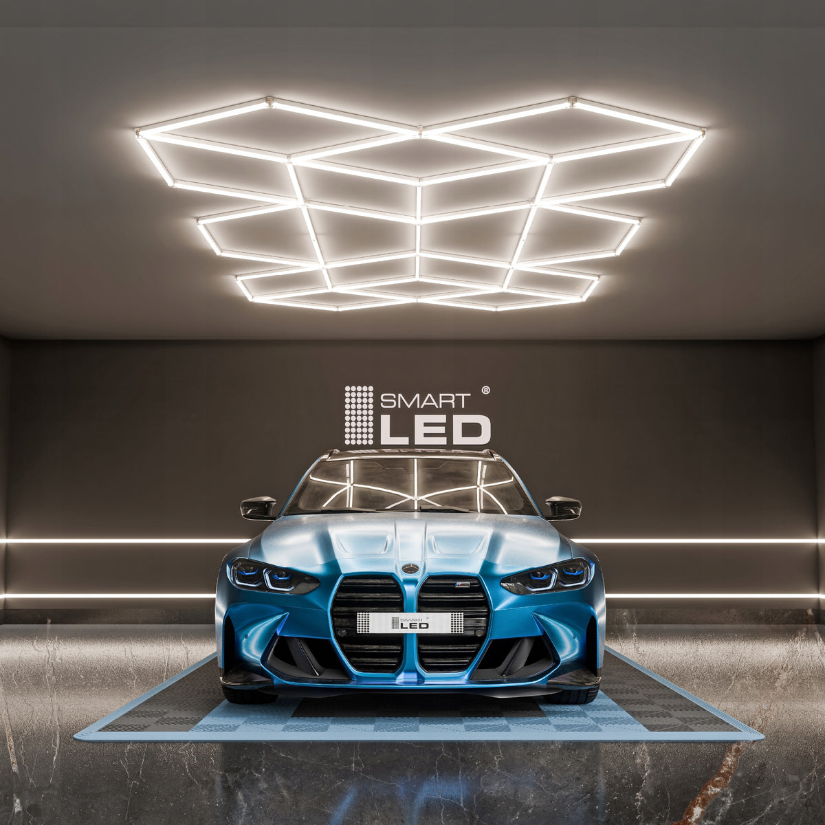 LED HEXAGON osvětlení do garáže 686 W, 482 × 279 cm