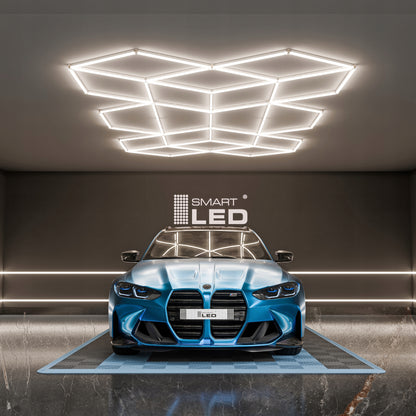 LED HEXAGON osvětlení do garáže 686 W, 482 × 279 cm