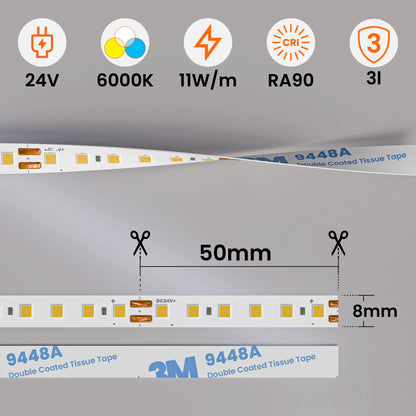 Bílý LED pásek 24 V, 6000 K, 1 m – studená bílá