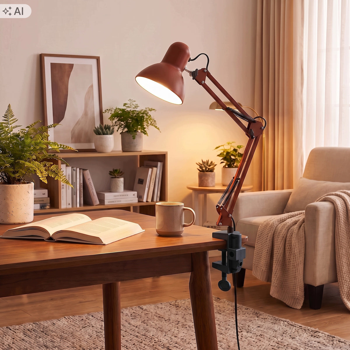 Červená stolní lampa E27, nastavitelná