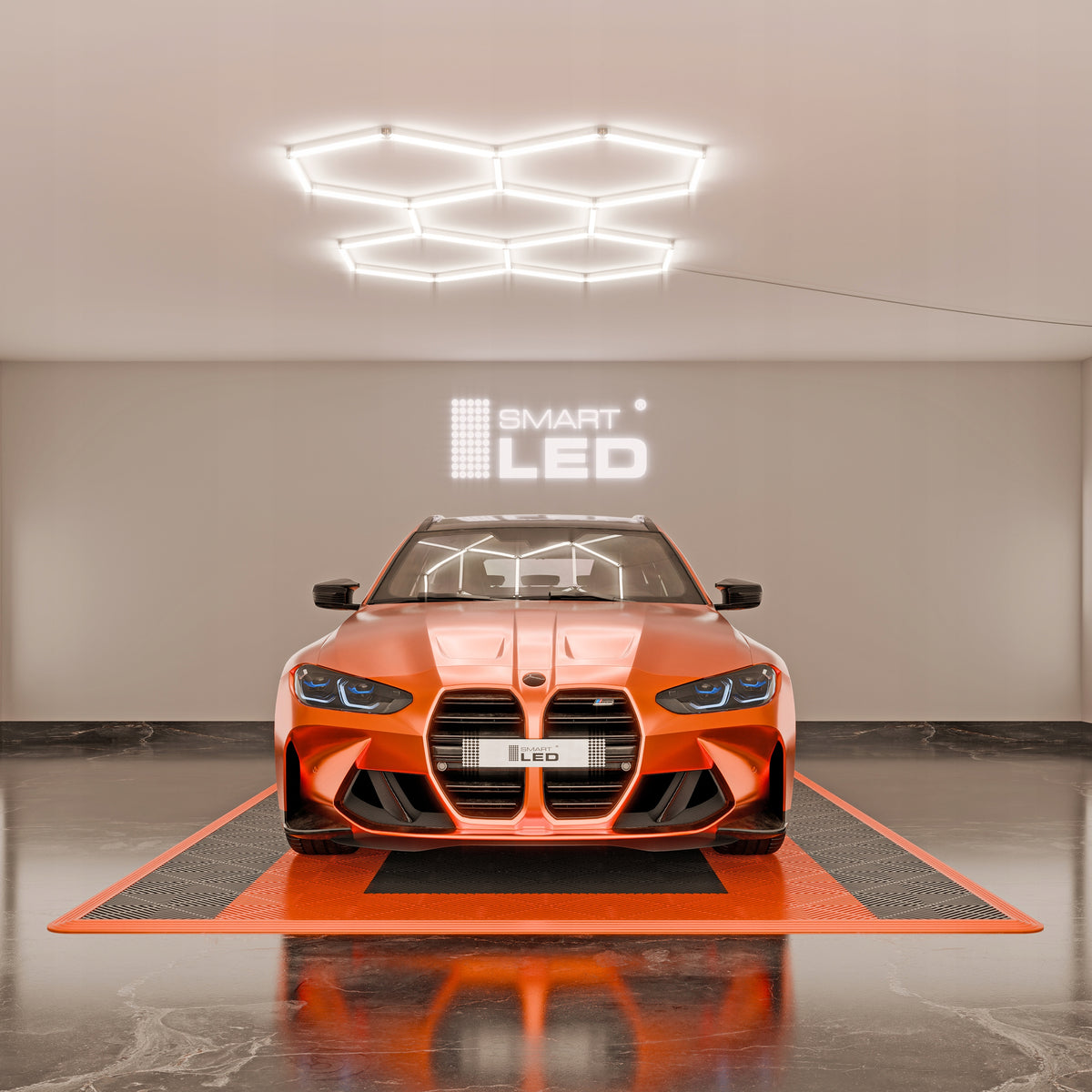 LED HEXAGON osvětlení do garáže 192 W, 221 × 160 cm, stmívatelné