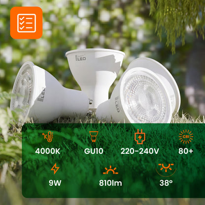 Bílá LED žárovka GU10 9 W, 810 lm, 4000 K – neutrální bílá