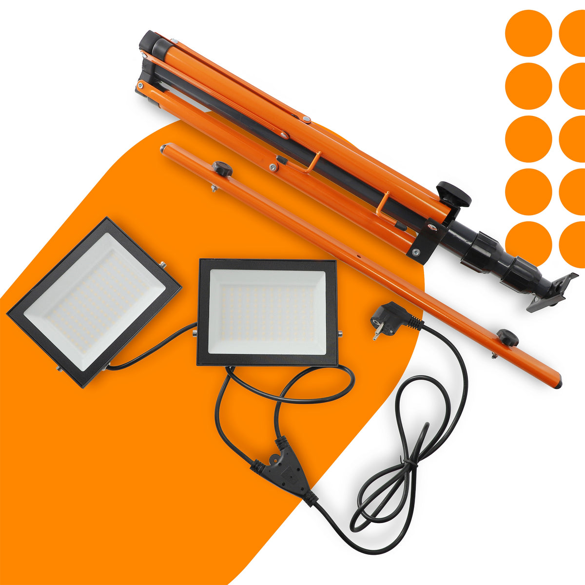 LED pracovní reflektor na stativu 2 × 100 W, 2 × 11 000 lm, 4500 K, IP65, 18 × 14 cm