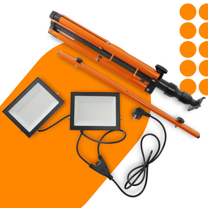 LED pracovní reflektor na stativu 2 × 100 W, 2 × 11 000 lm, 4500 K, IP65, 18 × 14 cm