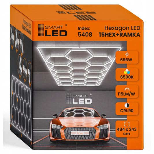 LED HEXAGON osvětlení do garáže 484 × 243 cm