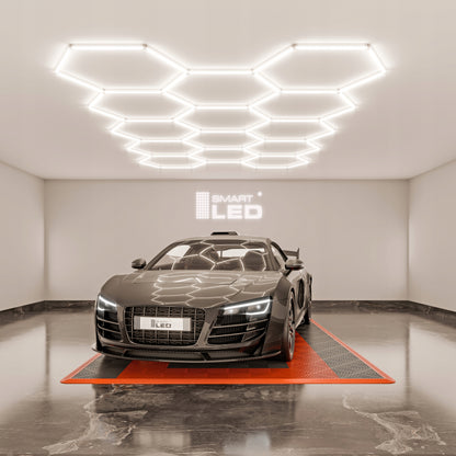 LED HEXAGON osvětlení do garáže 570 W, 522 × 298 cm, stmívatelné