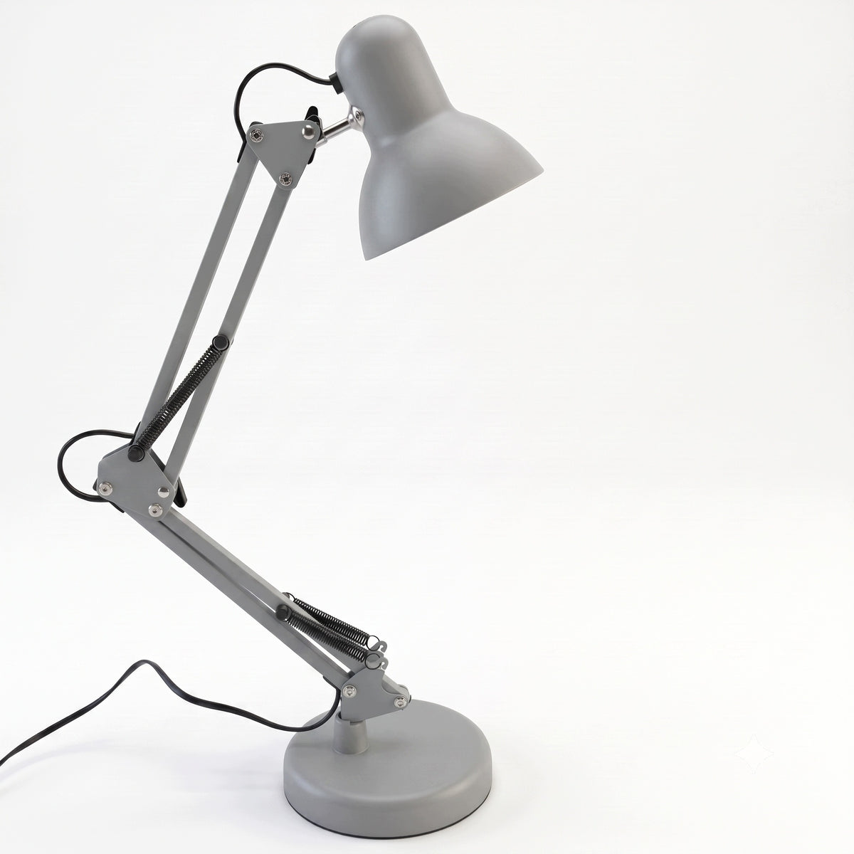 Šedá stolní lampa E27, nastavitelná, s klipsem
