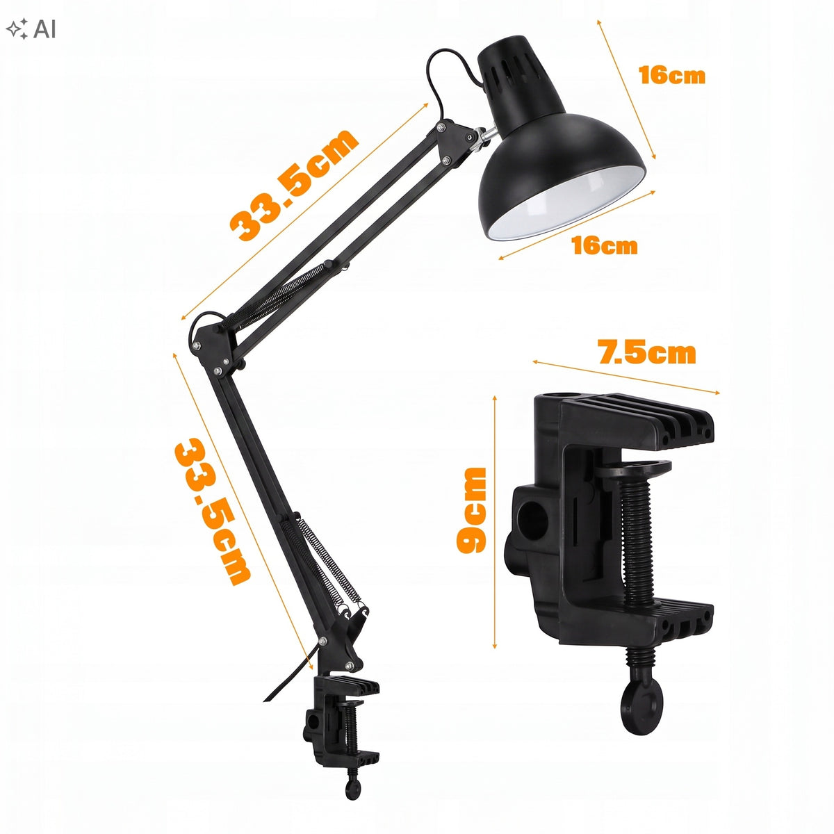 Černá stolní lampa E27, s klipsem