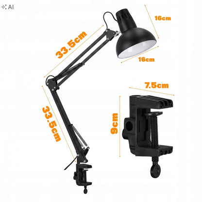 Černá stolní lampa E27, s klipsem