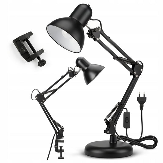 Černá stolní lampa E27, nastavitelná, s klipsem