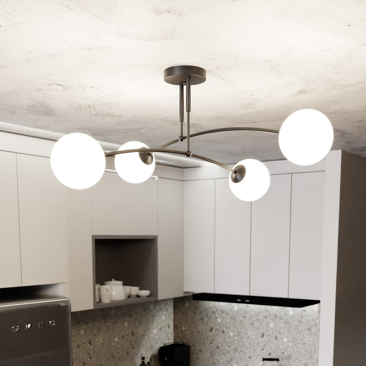 Stropní svítidlo PREGOS 4 – černé, bílé sklo