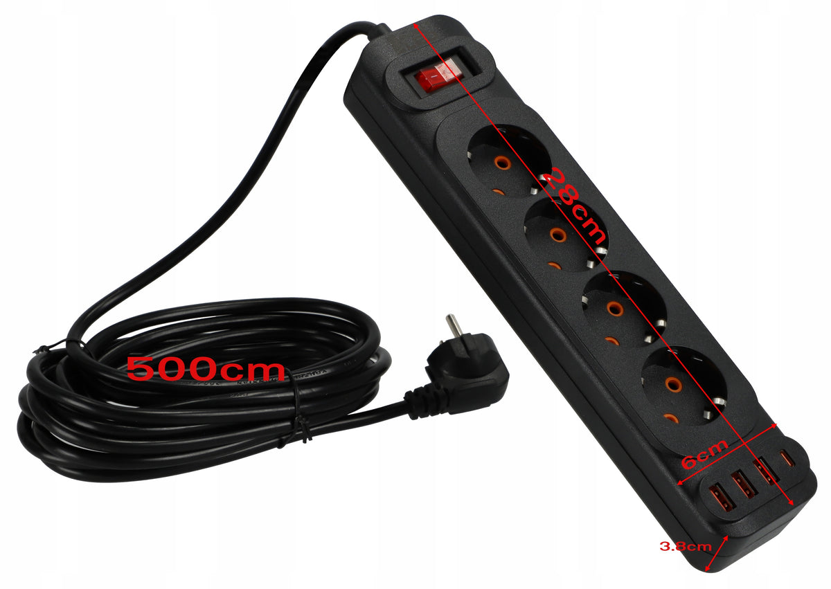 Prodlužovací kabel 230 V, 5 m, USB