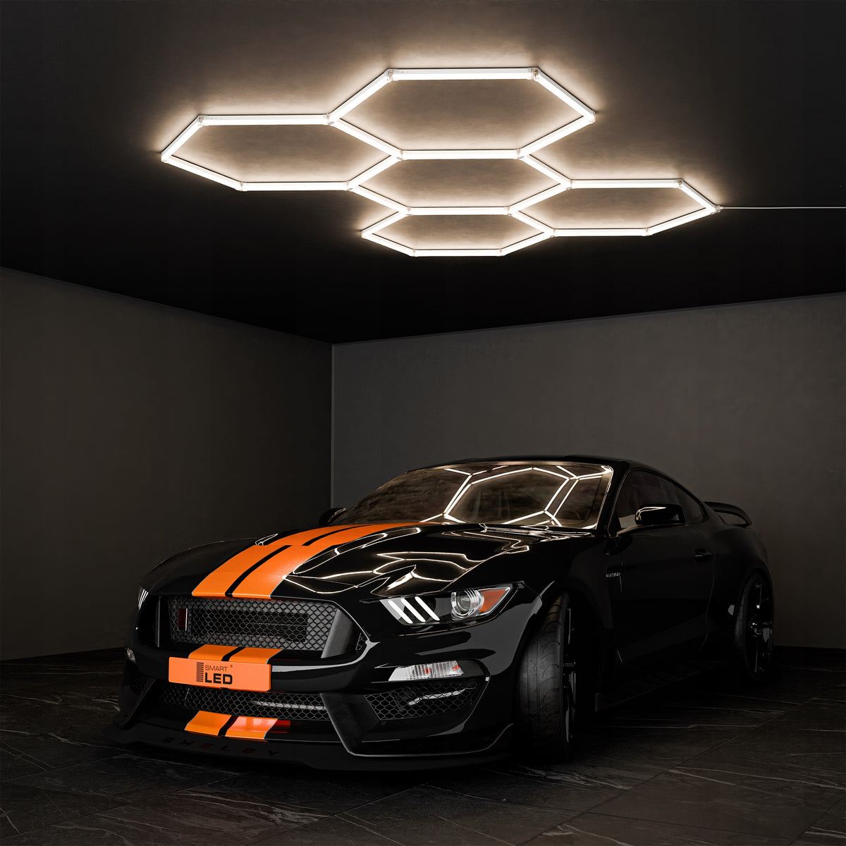 LED HEXAGON osvětlení do garáže 298 × 209 cm