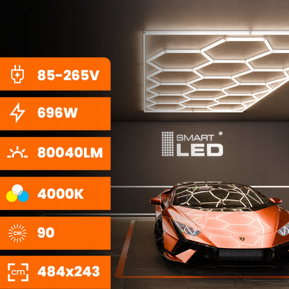 LED HEXAGON osvětlení do garáže 484 × 243 cm