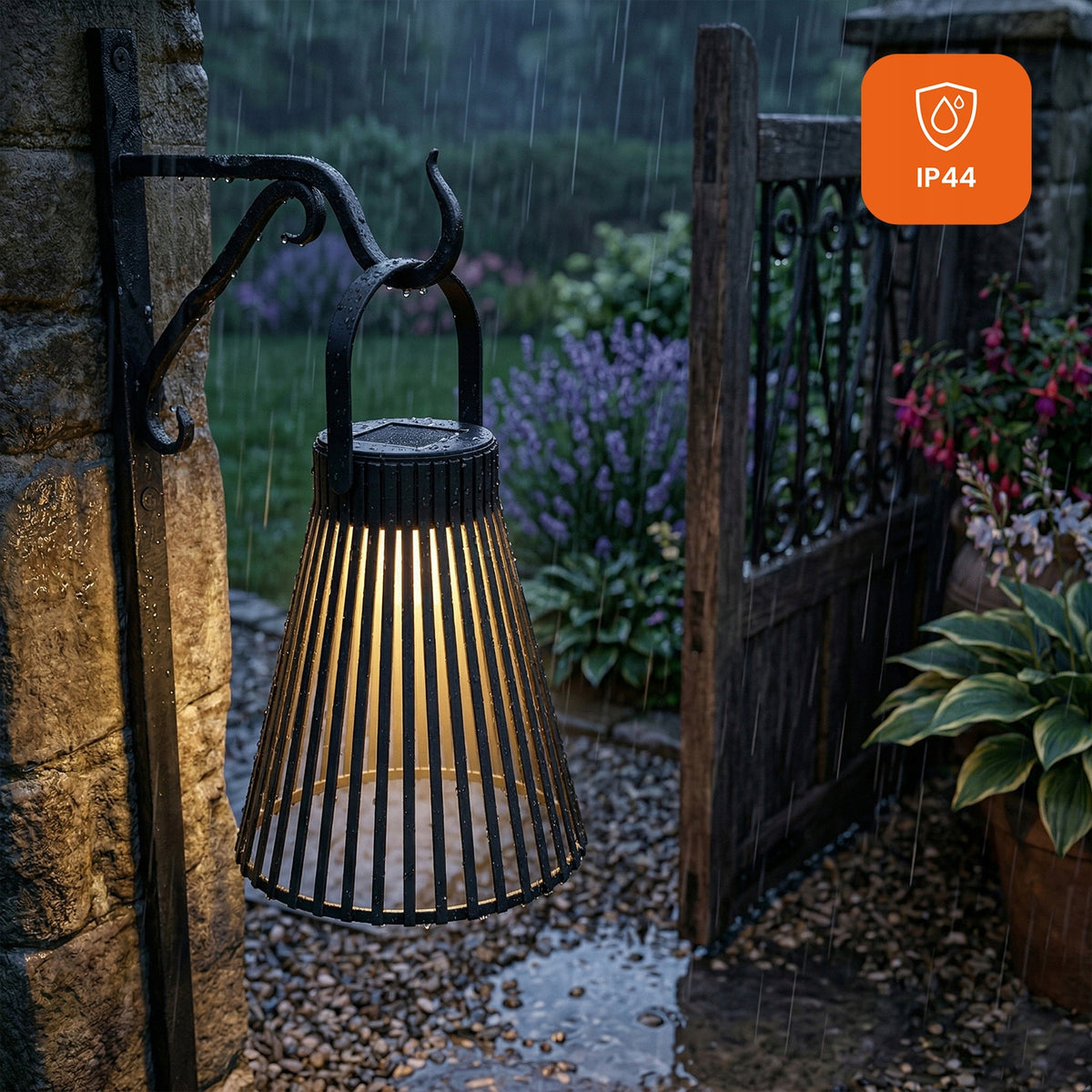 Černý solární LED lampion 3000 K, 33 × 20 cm, IP44