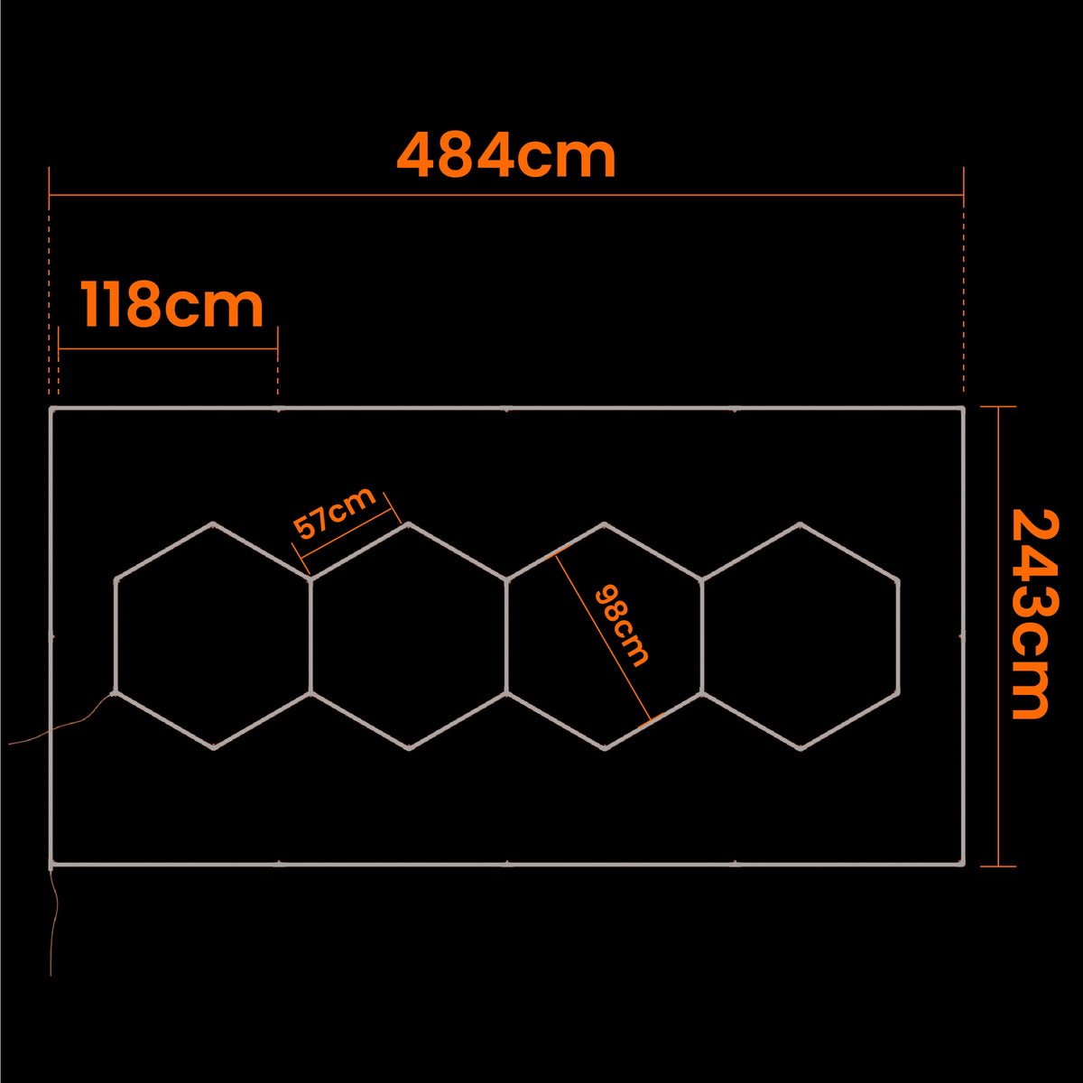LED HEXAGON osvětlení do garáže 484 × 243 cm