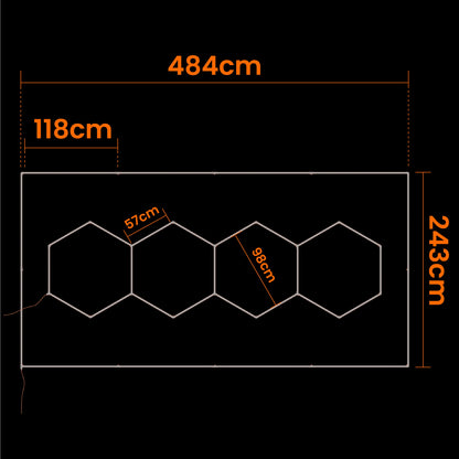 LED HEXAGON osvětlení do garáže 484 × 243 cm