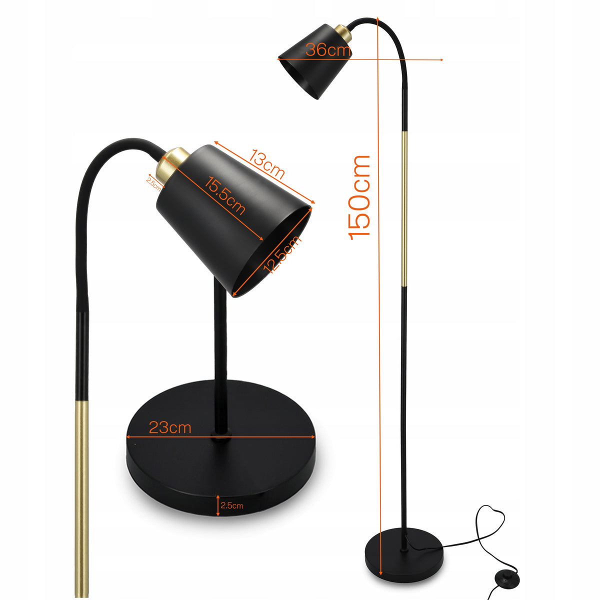 Černá stojací lampa E27, nastavitelná