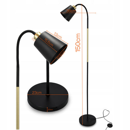 Černá stojací lampa E27, nastavitelná