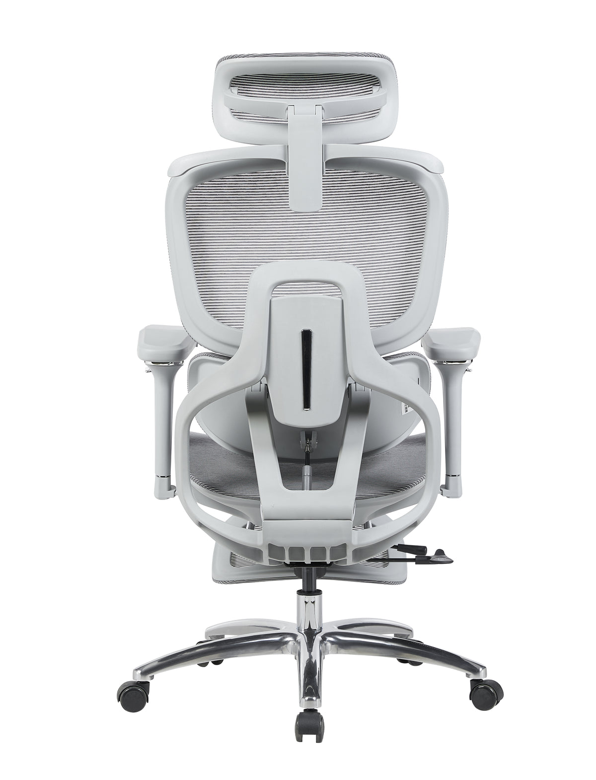 Ergonomická židle AirFlow Pro šedá – pohled zezadu na síťované opěradlo a opěrku hlavy