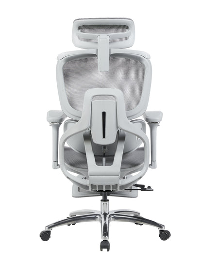 Ergonomická židle AirFlow Pro šedá – pohled zezadu na síťované opěradlo a opěrku hlavy