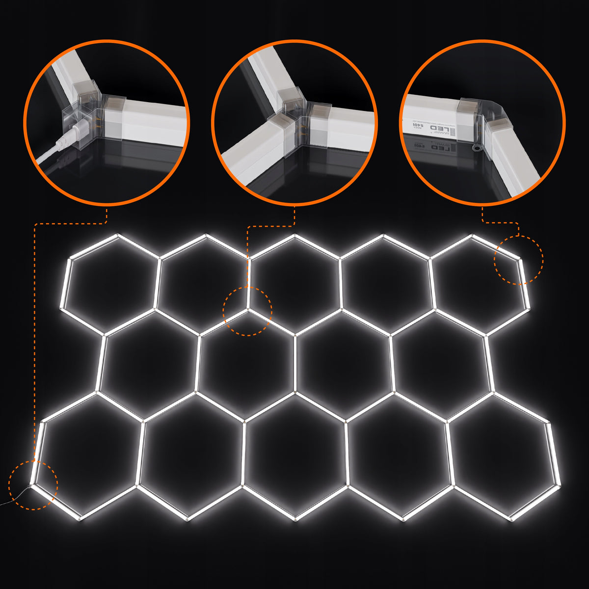 LED HEXAGON osvětlení do garáže 570 W, 522 × 298 cm, stmívatelné