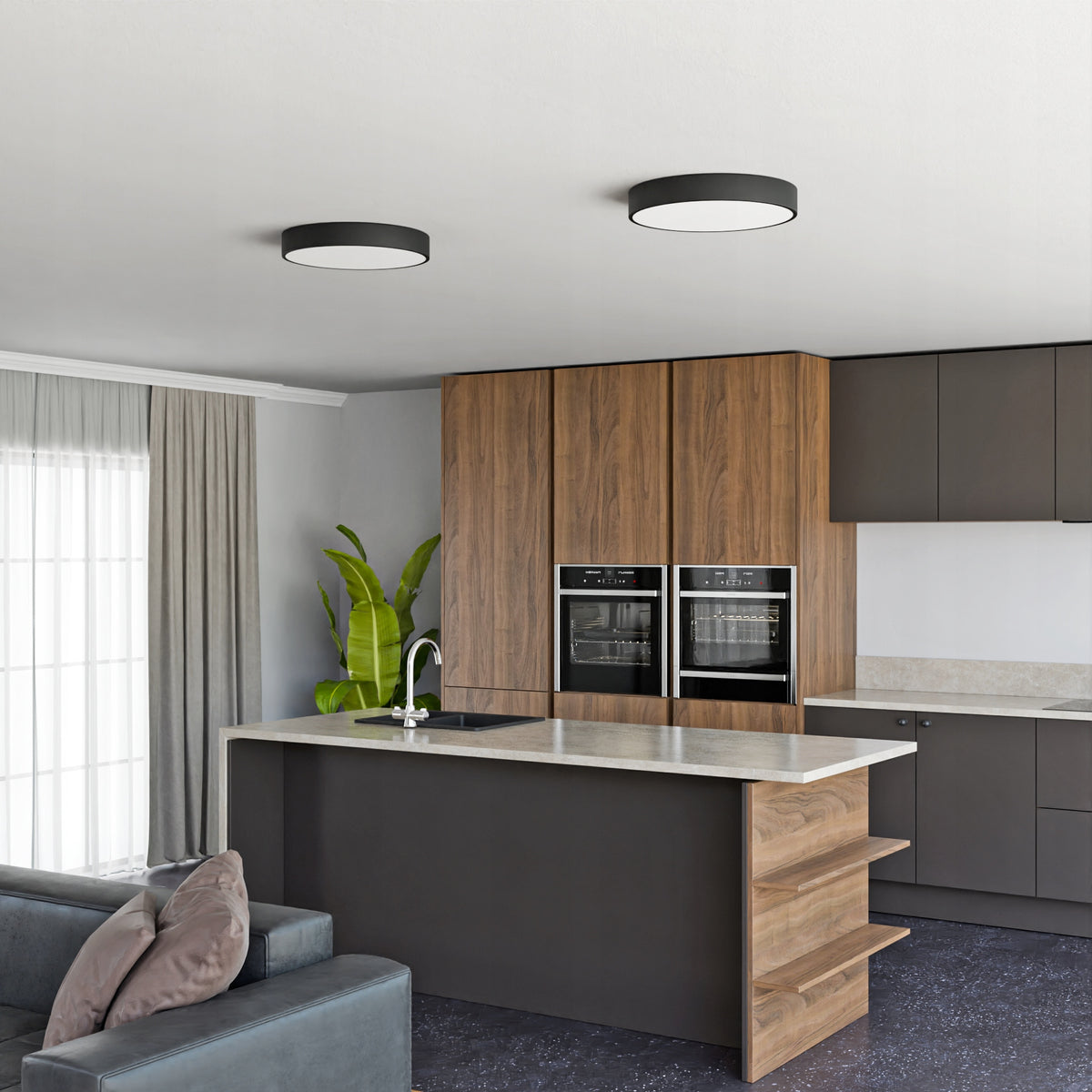 Černé stropní LED svítidlo 36 W, 3600 lm, 4000 K, 40 cm