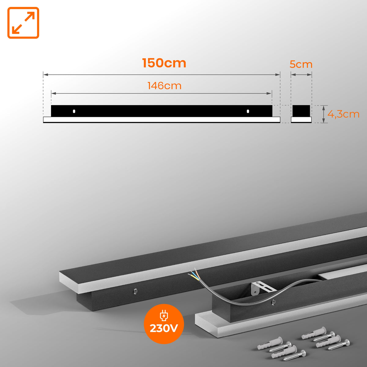 LED fasádní svítidlo 45 W, 150 cm, IP65