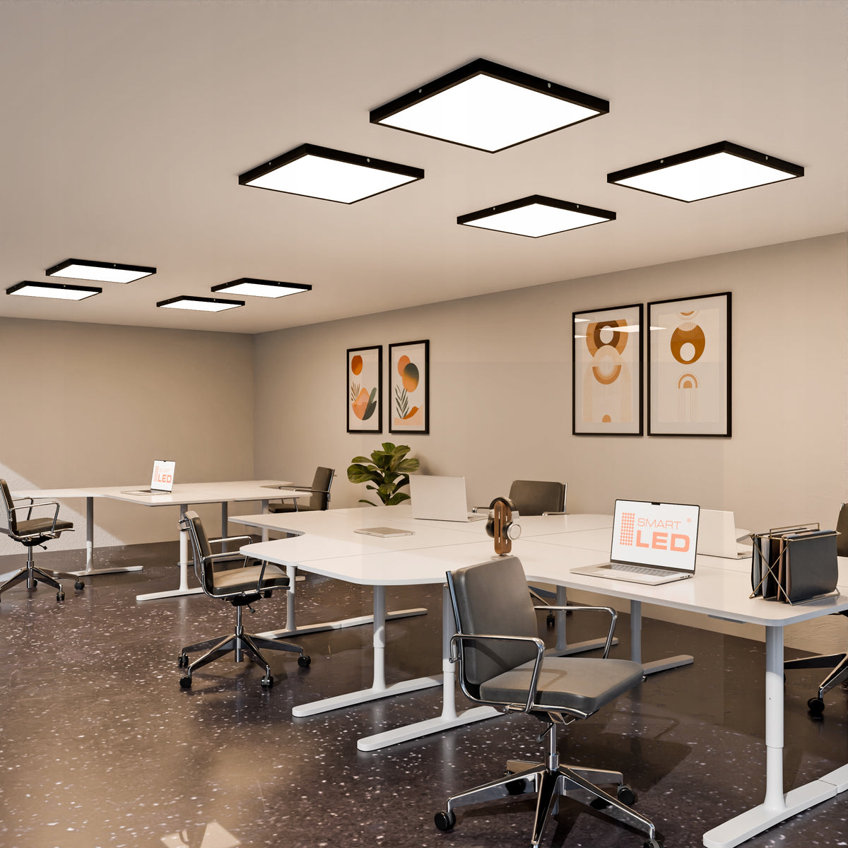 Černý kancelářský LED panel 60 W, 60 × 60 cm
