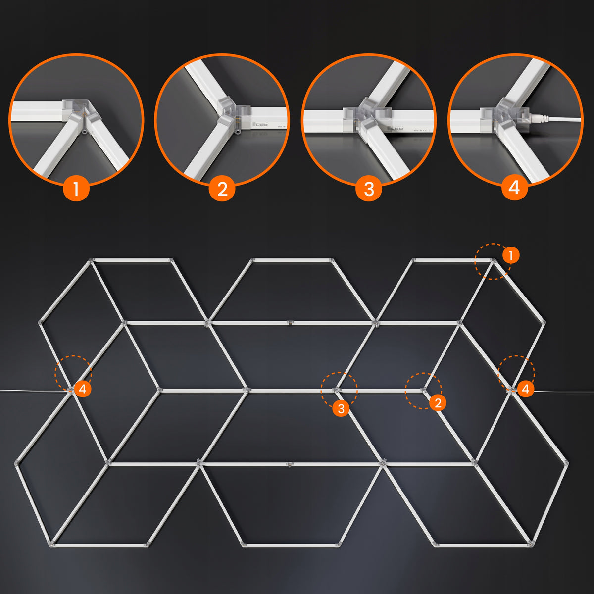 LED HEXAGON osvětlení do garáže 686 W, 482 × 279 cm