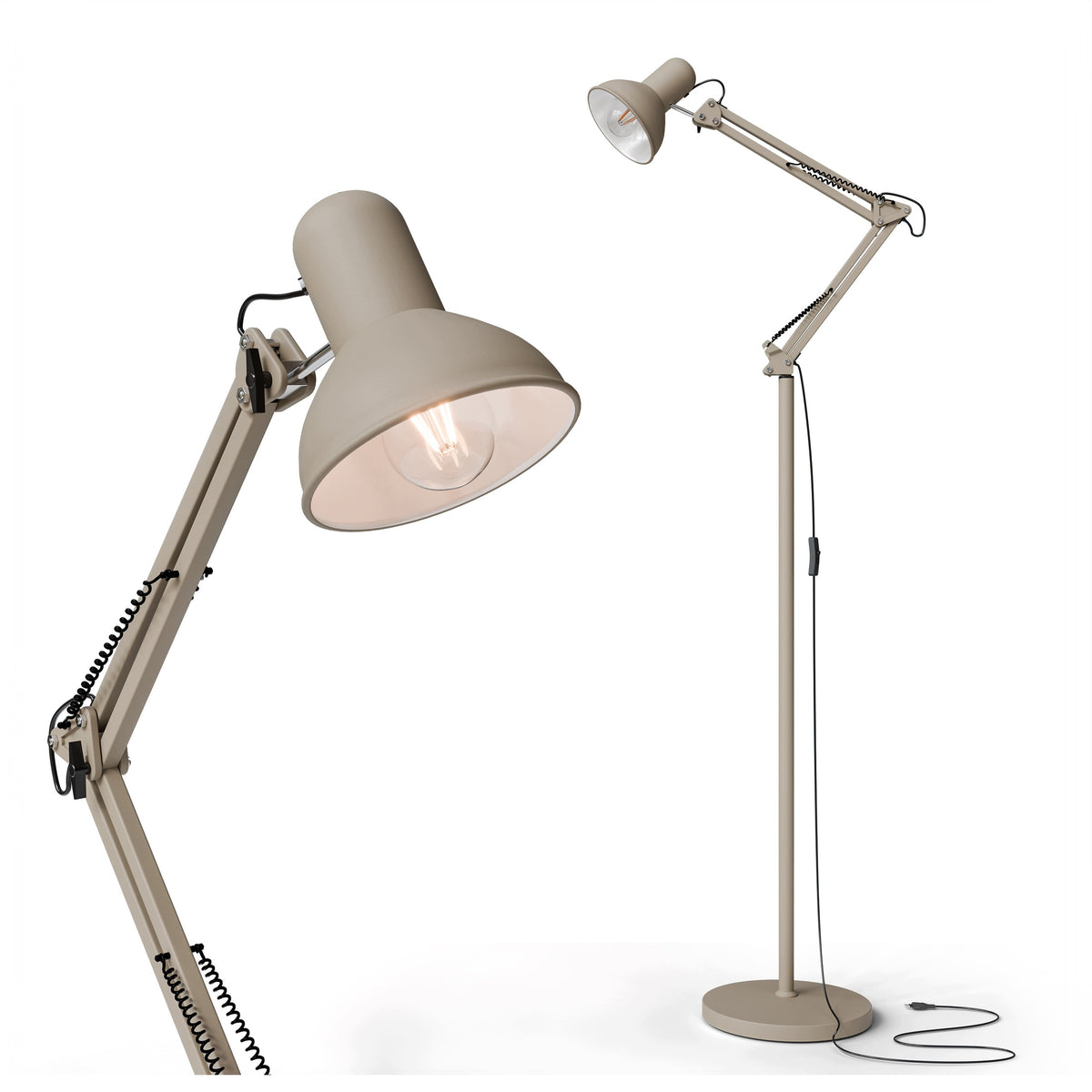 Béžová stojací lampa E27 190 cm, nastavitelná