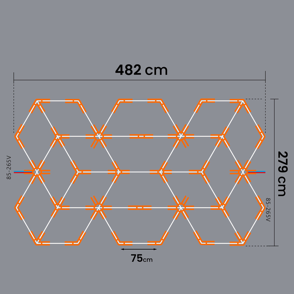 LED HEXAGON osvětlení do garáže 686 W, 482 × 279 cm