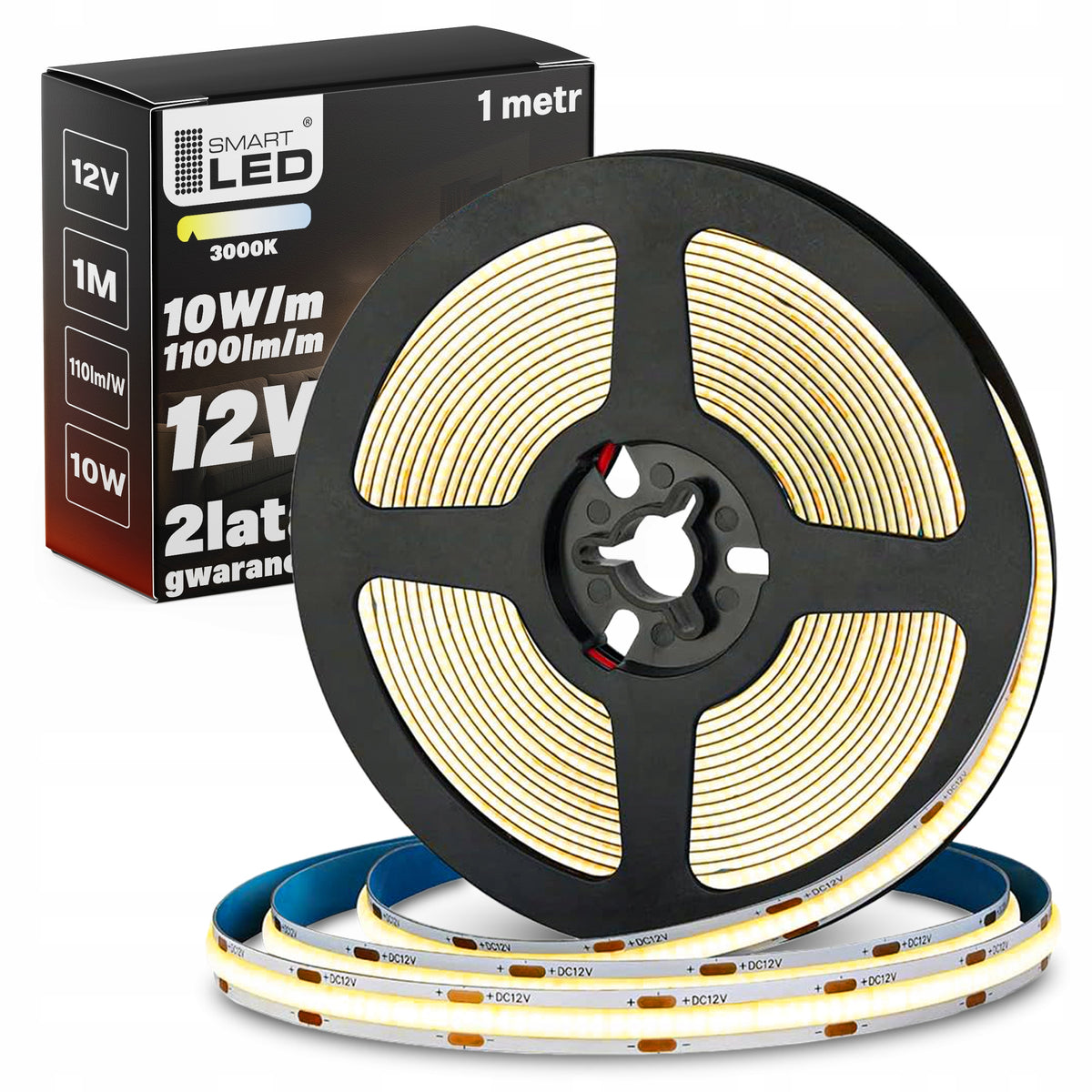 Bílý LED pásek 12 V, 10 W, 1100 lm, 1 m – teplá bílá