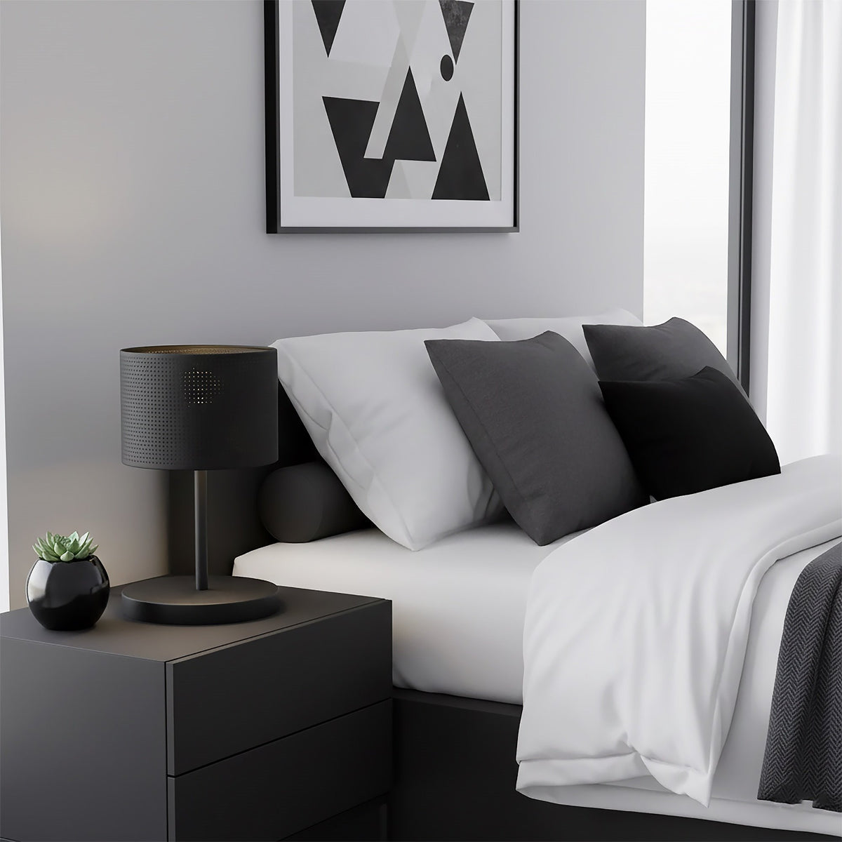 Stolní lampa LUX LN1 – černá, černé textilní stínidlo