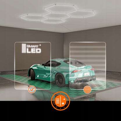 LED HEXAGON osvětlení do garáže 128 W, 248 × 97 cm