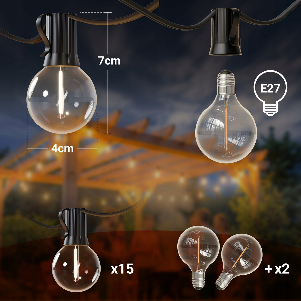 Venkovní LED světelný řetěz E12 10 m